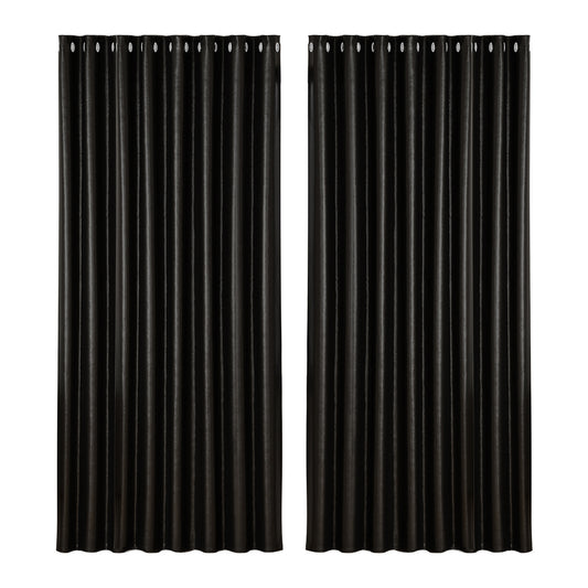 Artiss 2X Blockout Curtains Eyelet 300x230cm Black Shine-0