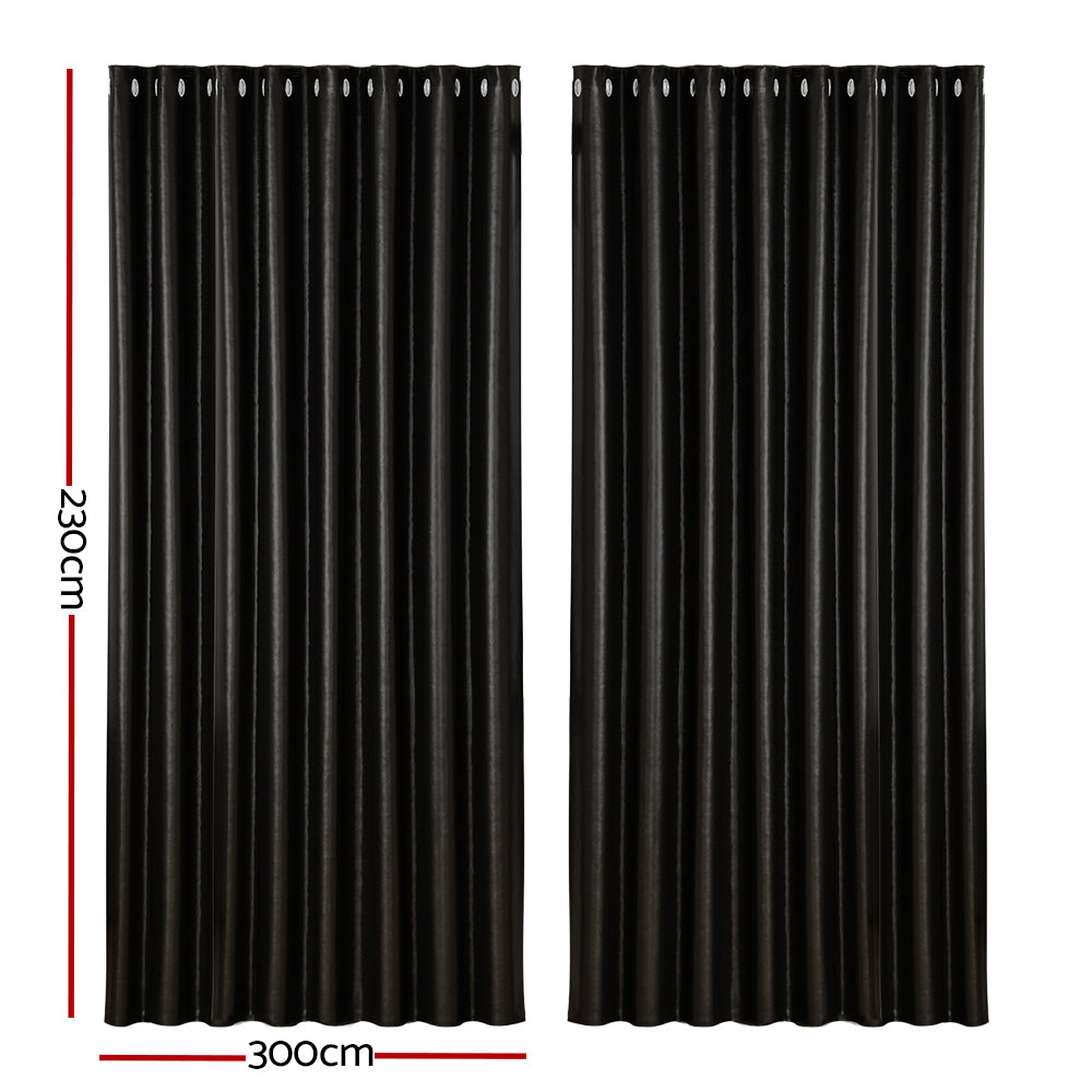 Artiss 2X Blockout Curtains Eyelet 300x230cm Black Shine-1