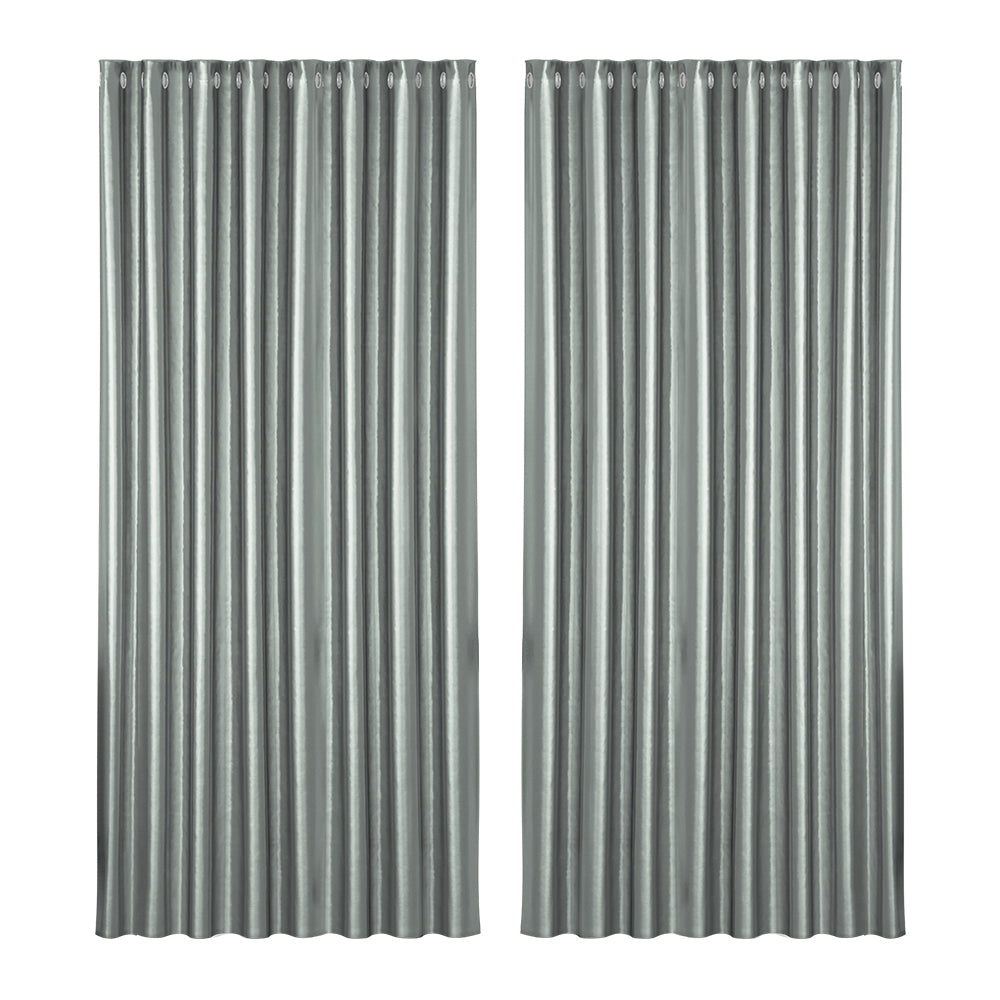 Artiss 2X Blockout Curtains Eyelet 300x230cm Grey Shine-0