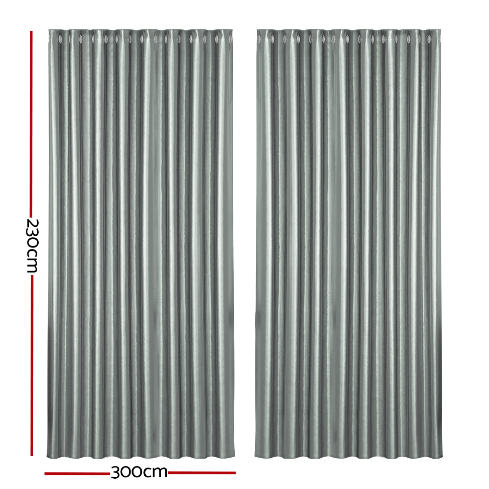 Artiss 2X Blockout Curtains Eyelet 300x230cm Grey Shine-1