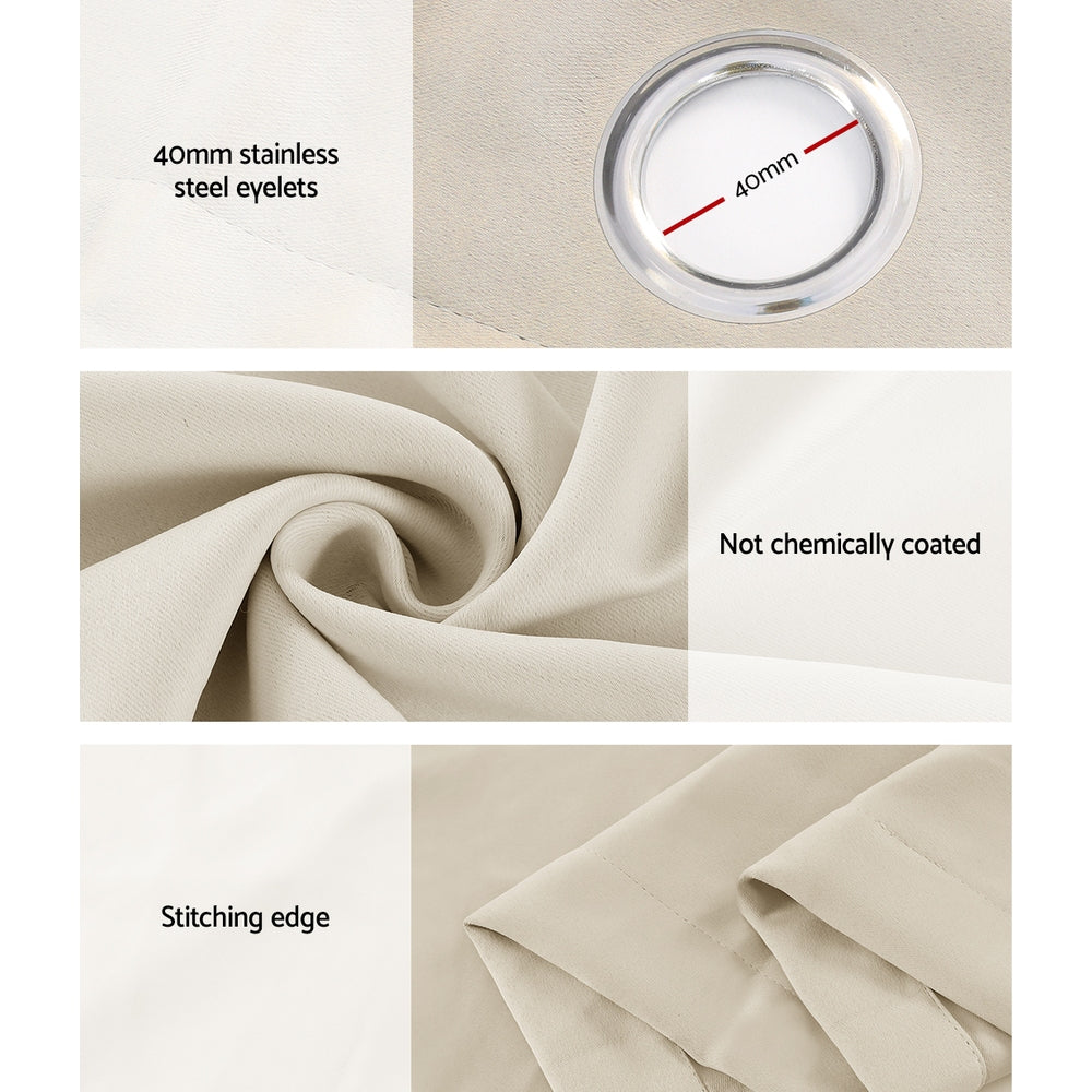 Artiss 2X 132x160cm Blockout Sheer Curtains Beige-6