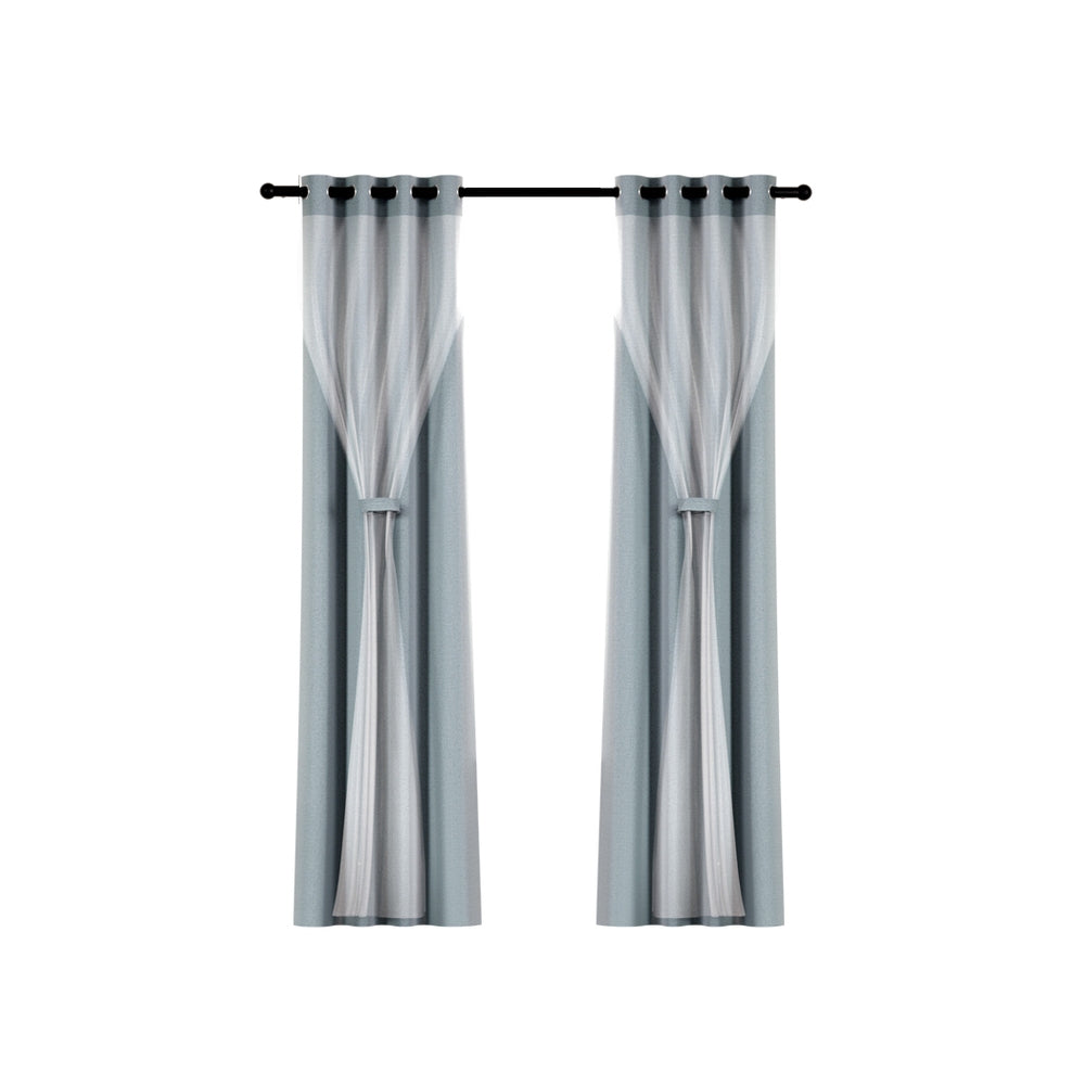 Artiss 2X 132x213cm Blockout Sheer Curtains Light Grey-2