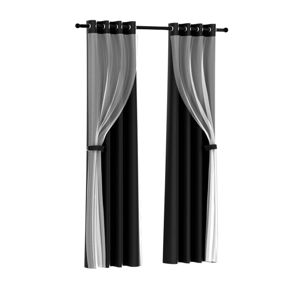 Artiss 2X 132x242cm Blockout Sheer Curtains Black-0
