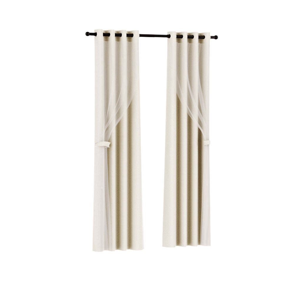 Artiss 2X 132x274cm Blockout Sheer Curtains Beige-0
