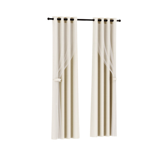Artiss 2X 132x274cm Blockout Sheer Curtains Beige-0