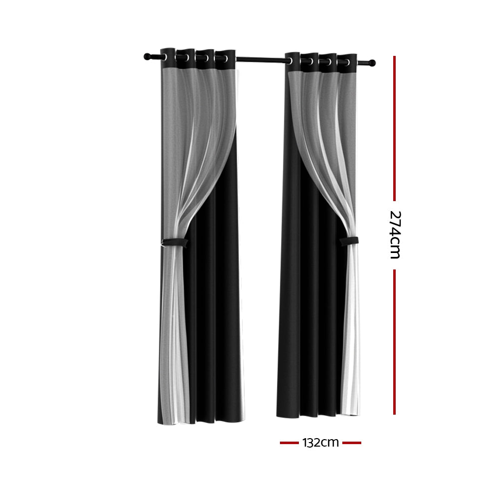 Artiss 2X 132x274cm Blockout Sheer Curtains Black-1