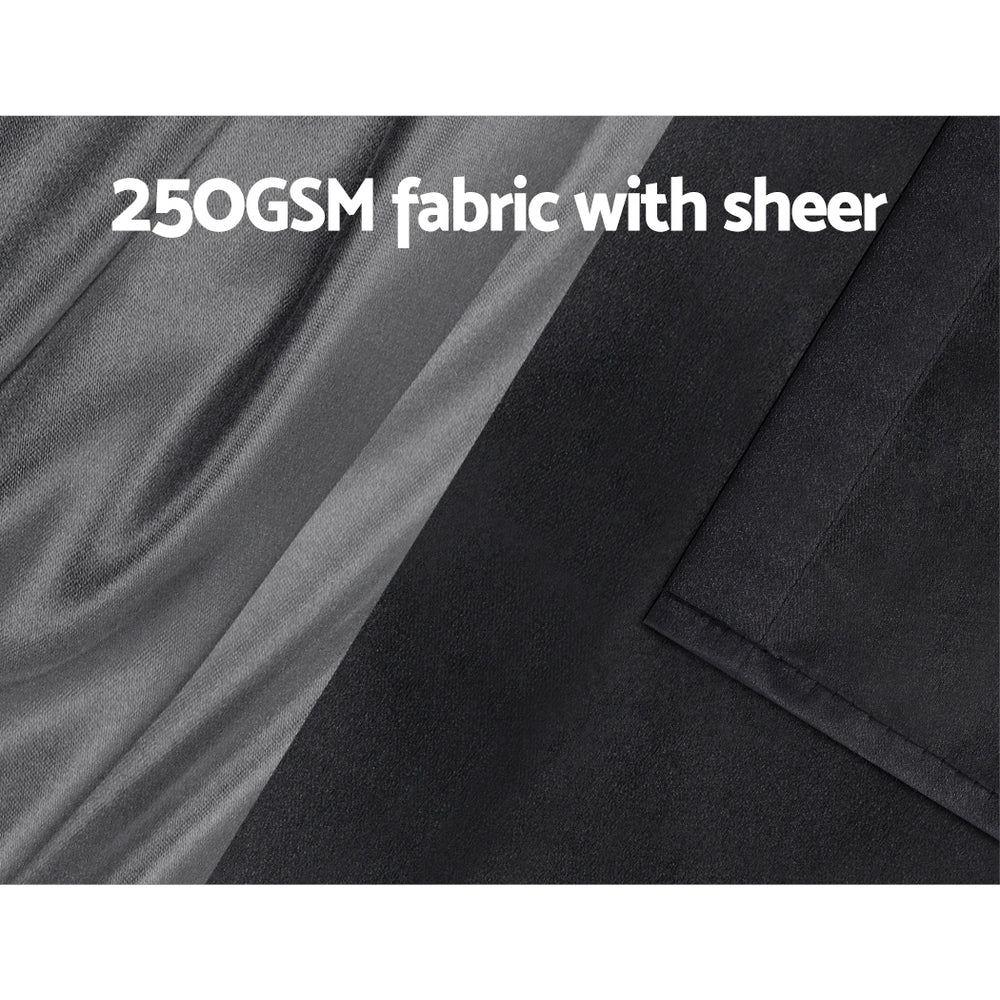 Artiss 2X 132x274cm Blockout Sheer Curtains Black-4