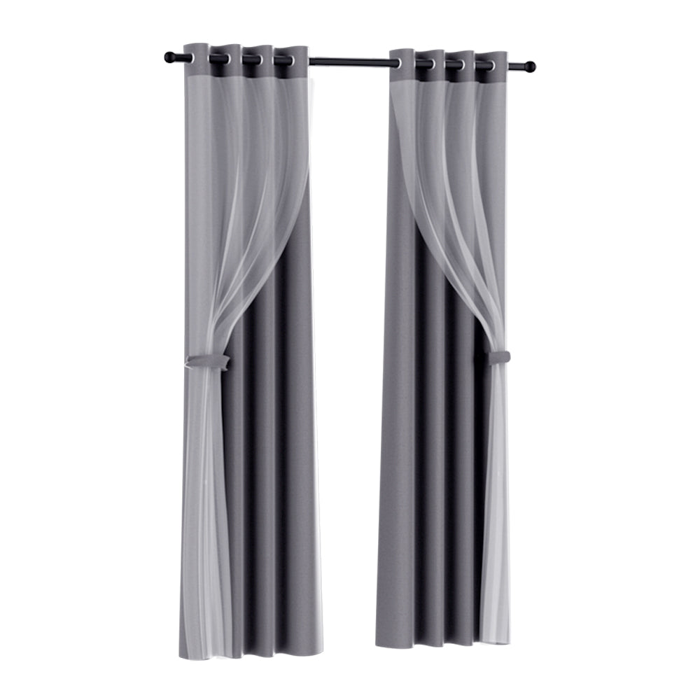 Artiss 2X 132x274cm Blockout Sheer Curtains Charcoal-0