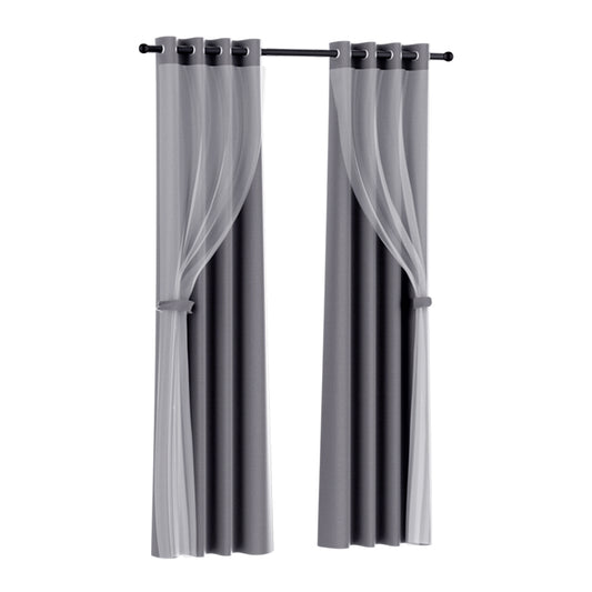 Artiss 2X 132x274cm Blockout Sheer Curtains Charcoal-0