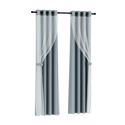 Artiss 2X 132x274cm Blockout Sheer Curtains Light Grey-0