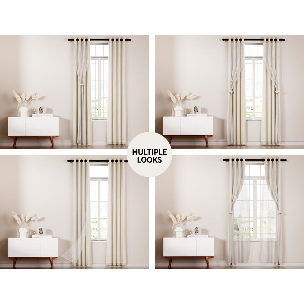 Artiss 2X 132x304cm Blockout Sheer Curtains Beige-3