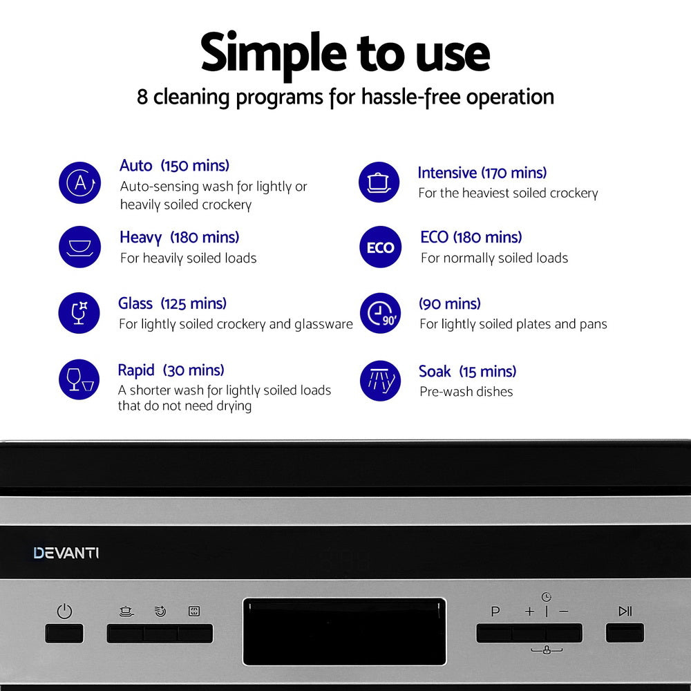 Devanti 10 Place Settings Freestanding Dishwasher Black-4