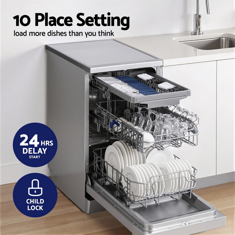 Devanti 10 Place Settings Freestanding Dishwasher Silver-3