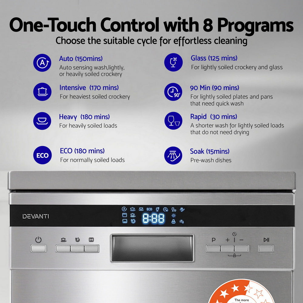 Devanti 10 Place Settings Freestanding Dishwasher Silver-4