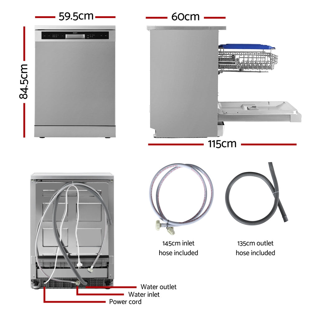 Devanti 60cm 14 Place Settings Freestanding Dishwasher Silver-1