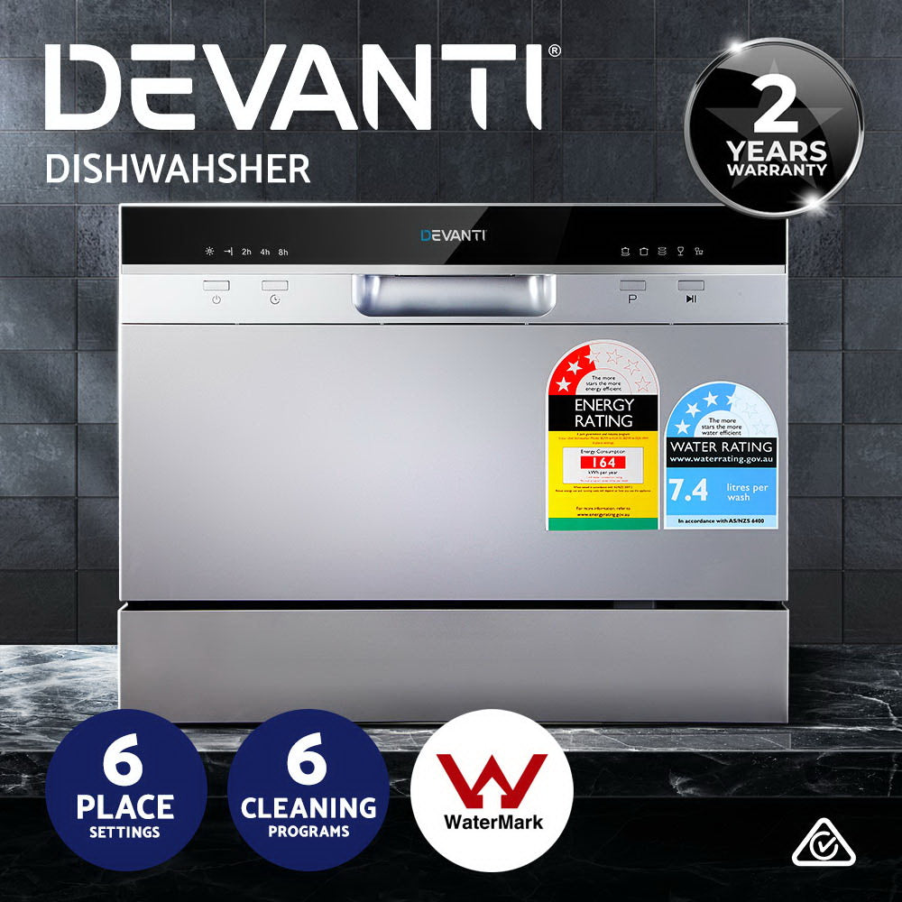 Devanti 6 Place Settings Benchtop Dishwasher Sliver-5