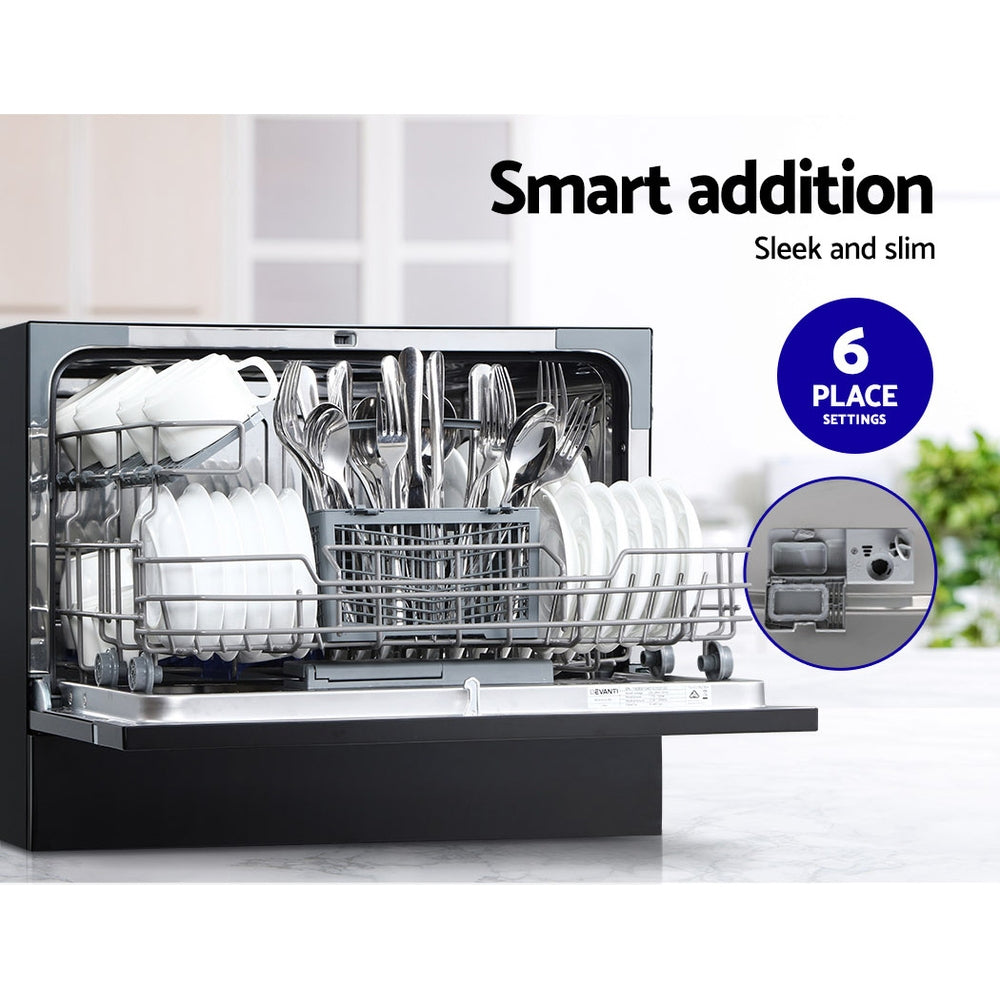 Devanti 6 Place Settings Benchtop Dishwasher Black-3