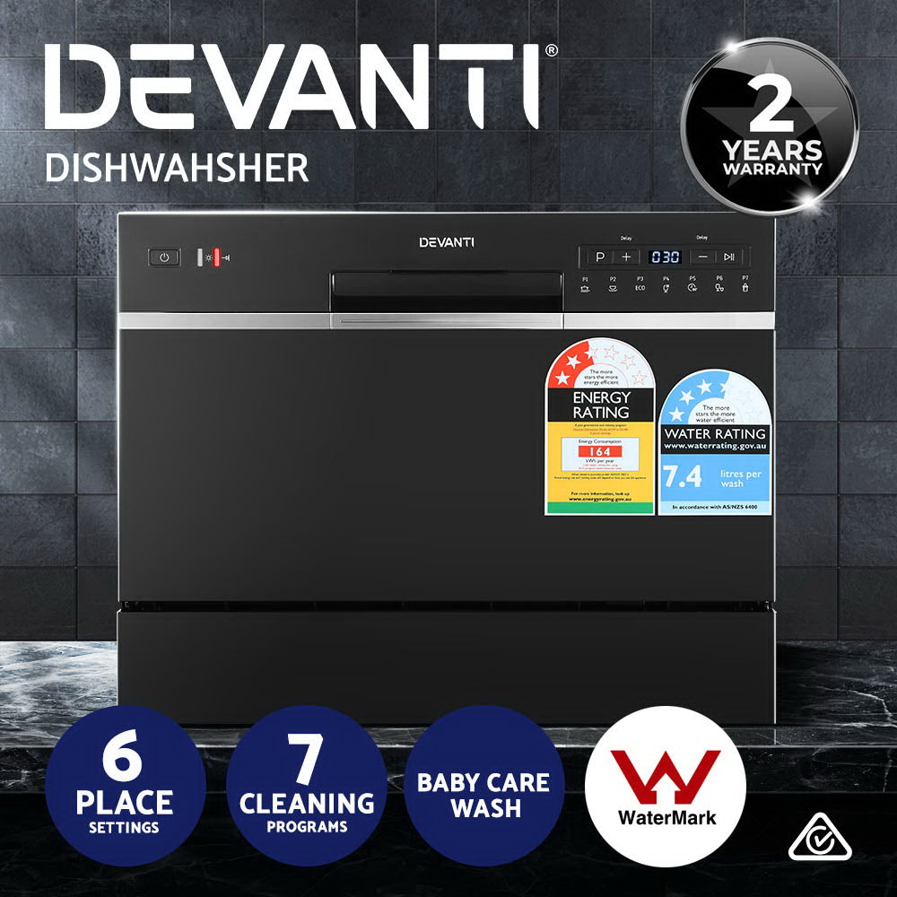 Devanti 6 Place Settings Benchtop Dishwasher Black-4