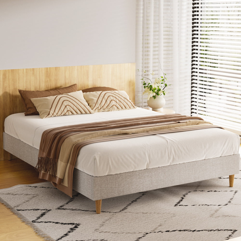 Artiss Bed Frame Double Size Beige ZORA-6