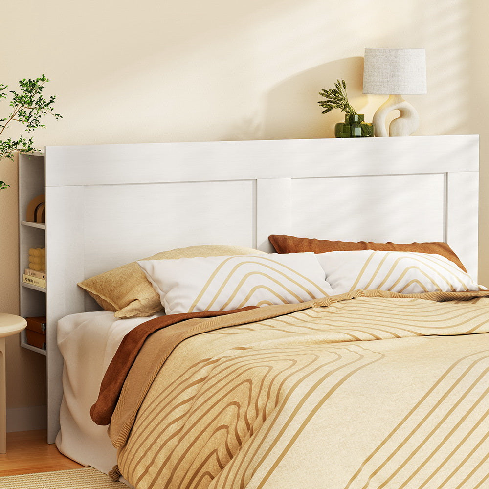 Artiss Bed Head Headboard King with Shelves - CABI White-6