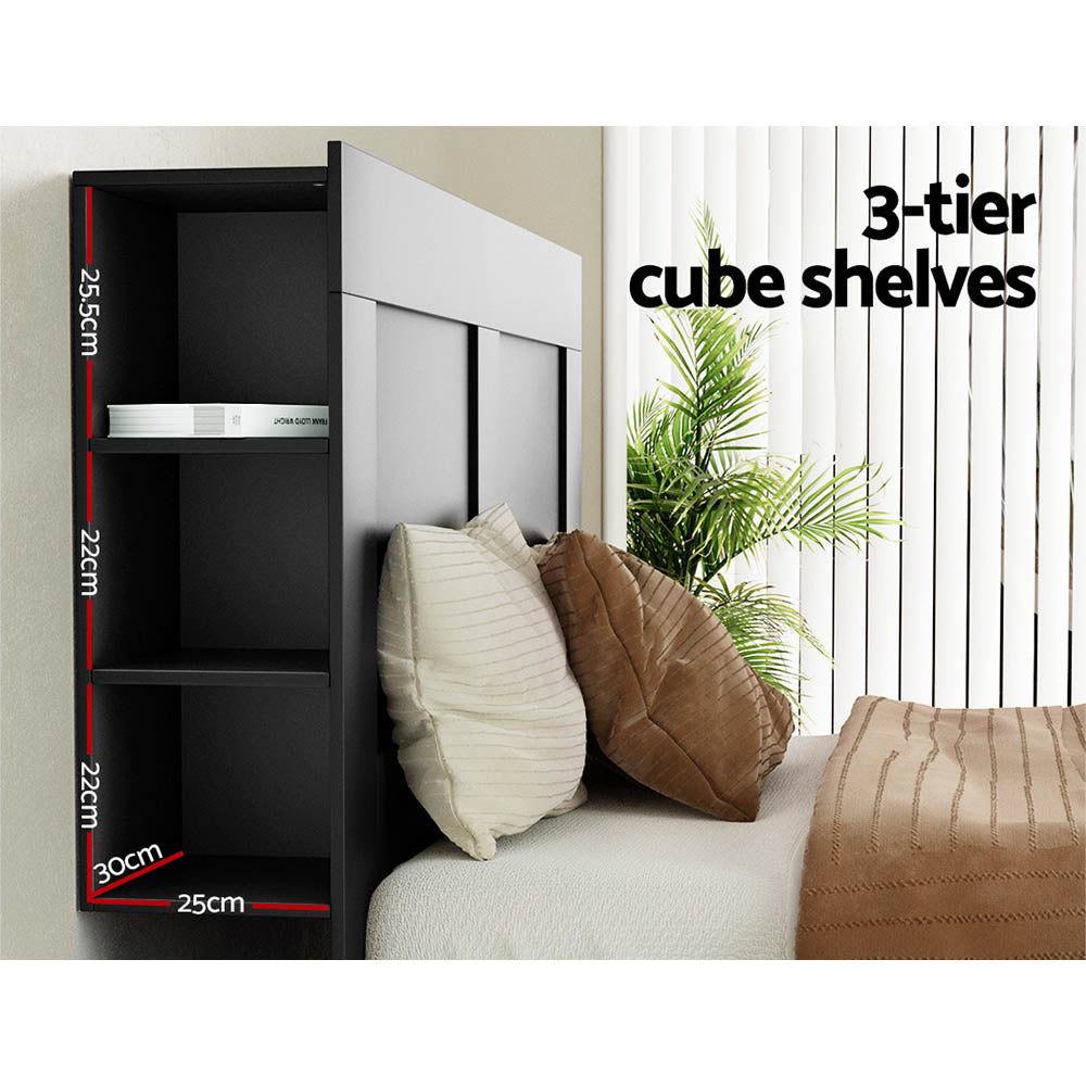 Artiss Bed Head Headboard Queen with Shelves - CABI Black-3