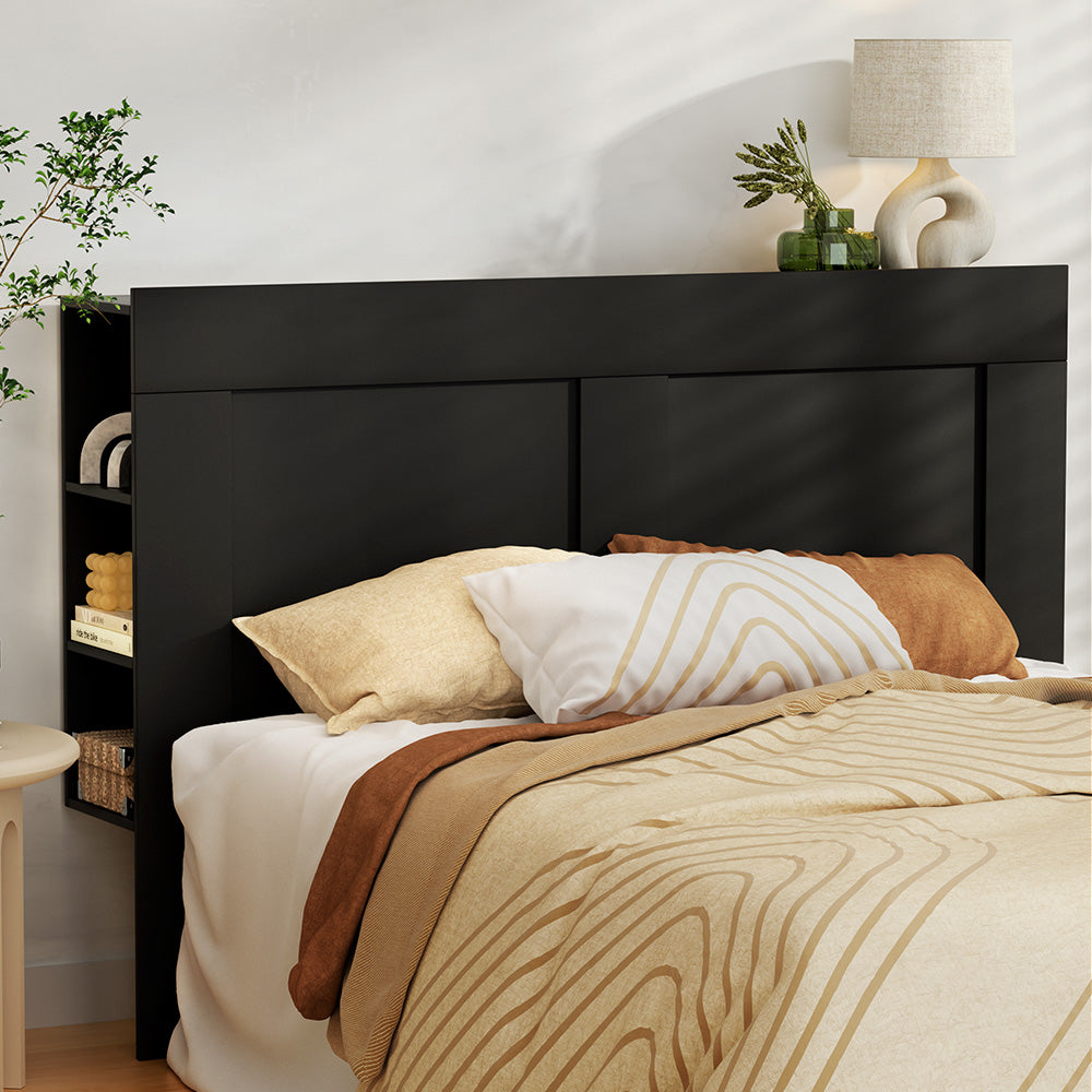 Artiss Bed Head Headboard Queen with Shelves - CABI Black-6