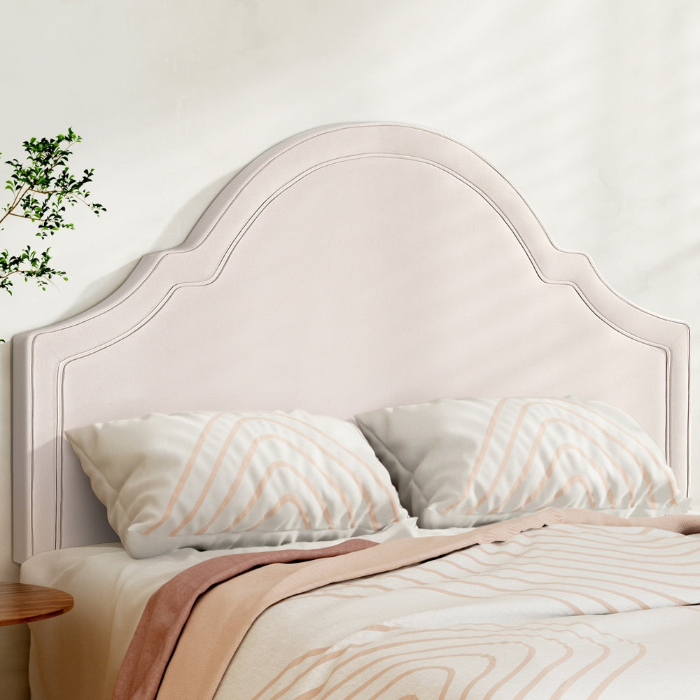 Artiss Bed Frame Bed Head Headboard Queen Velvet IRIS Beige-6