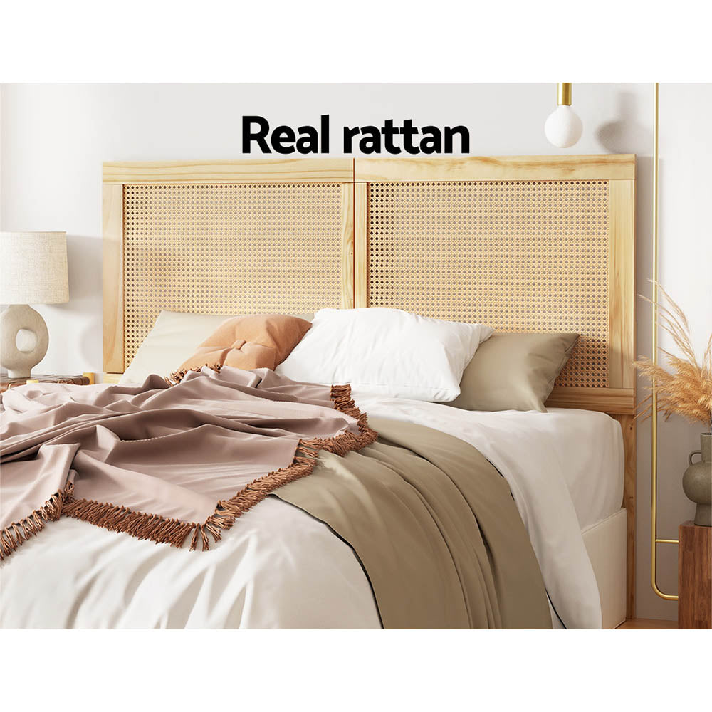 Artiss Bed Head Headboard Double Rattan - RIBO Pine-3