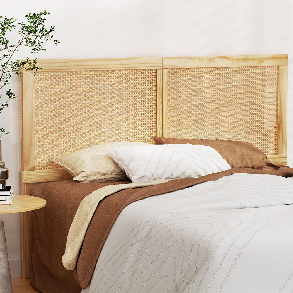 Artiss Bed Head Headboard Queen Rattan - RIBO Pine-5