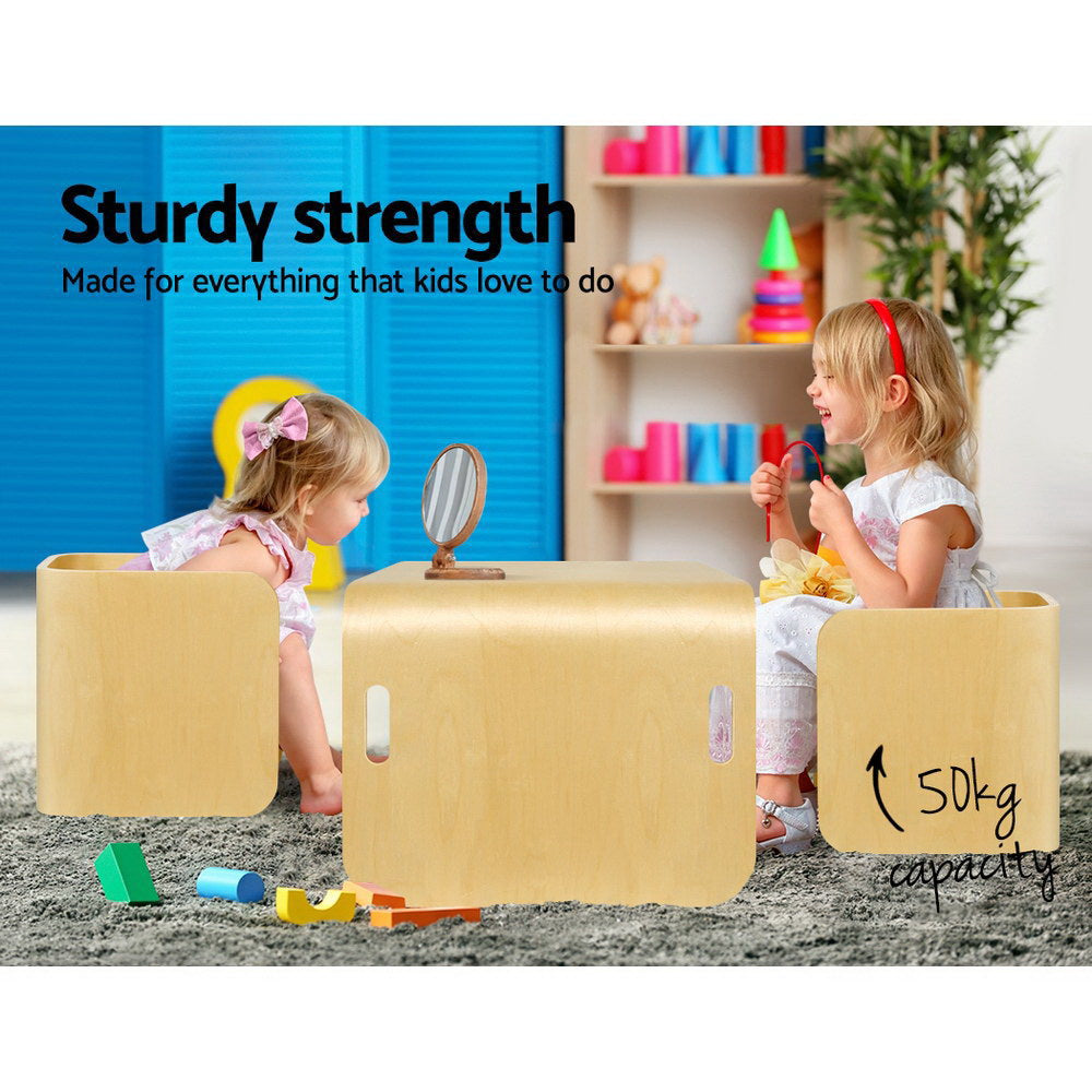 Keezi 3PCS Kids Table and Chairs Set Multifunctional Storage Desk-4