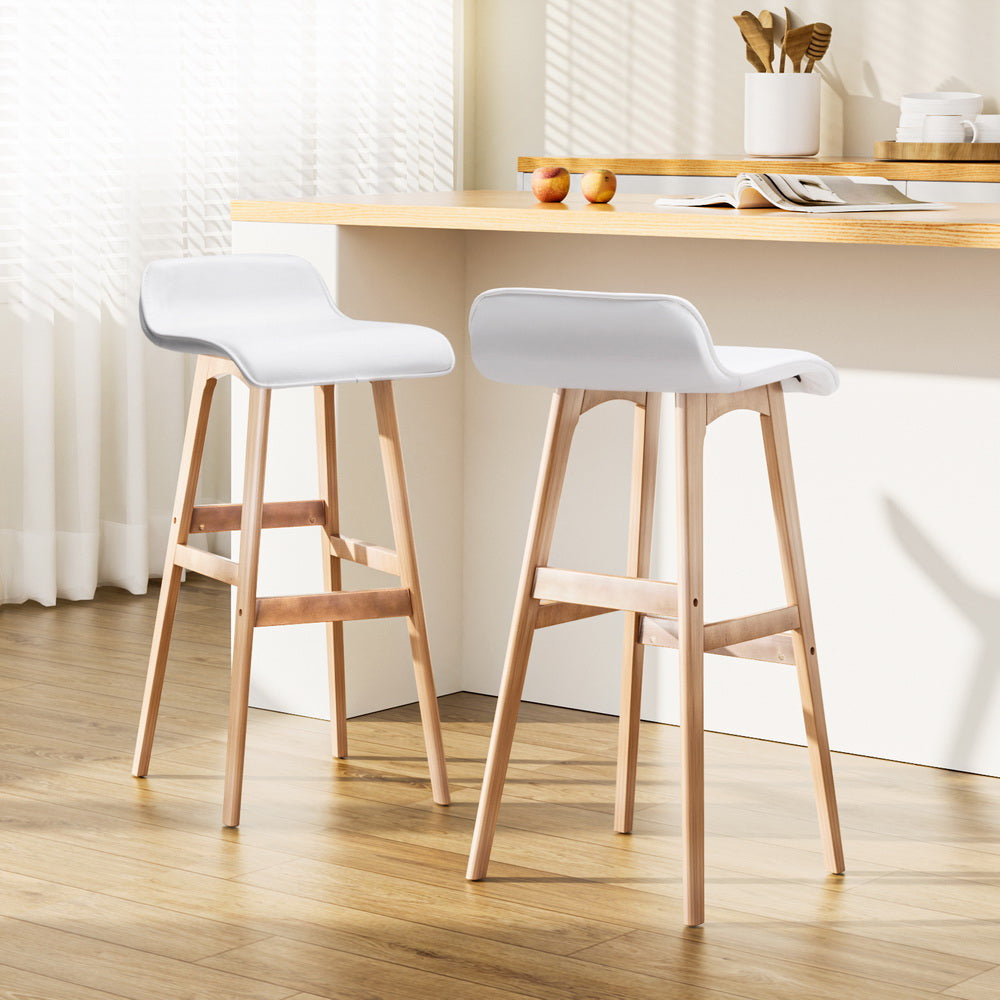 Artiss 2x Bar Stools Wooden Stool White-0