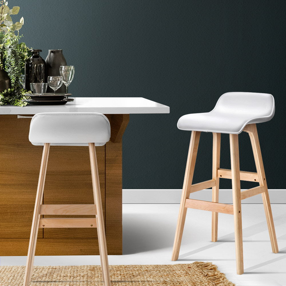 Artiss 2x Bar Stools Wooden Stool White-6
