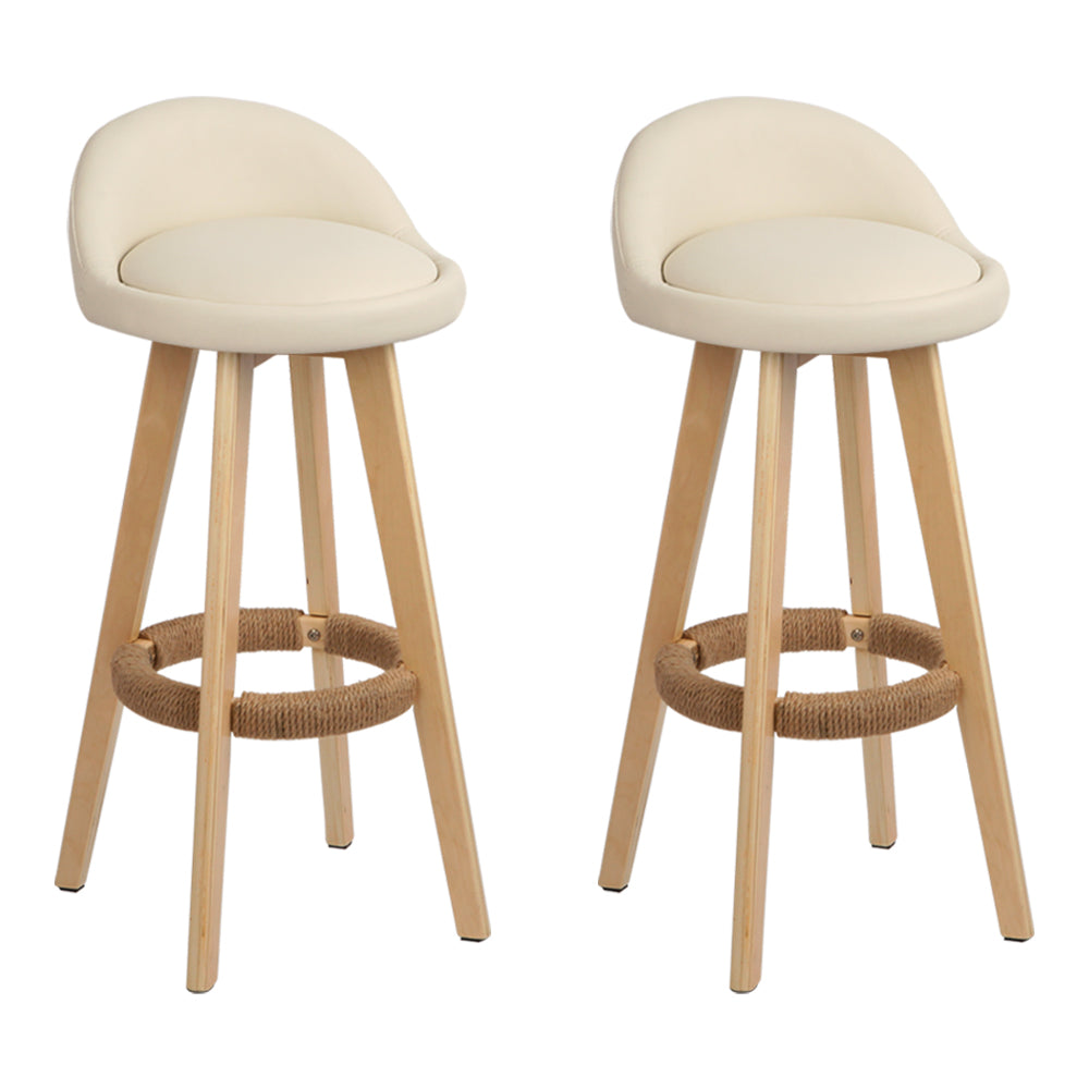 Artiss 2x Bar Stools Padded Leather Wooden Beige-0