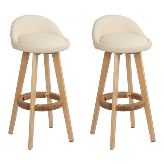 Artiss 2x Bar Stools Padded Leather Wooden Beige-0