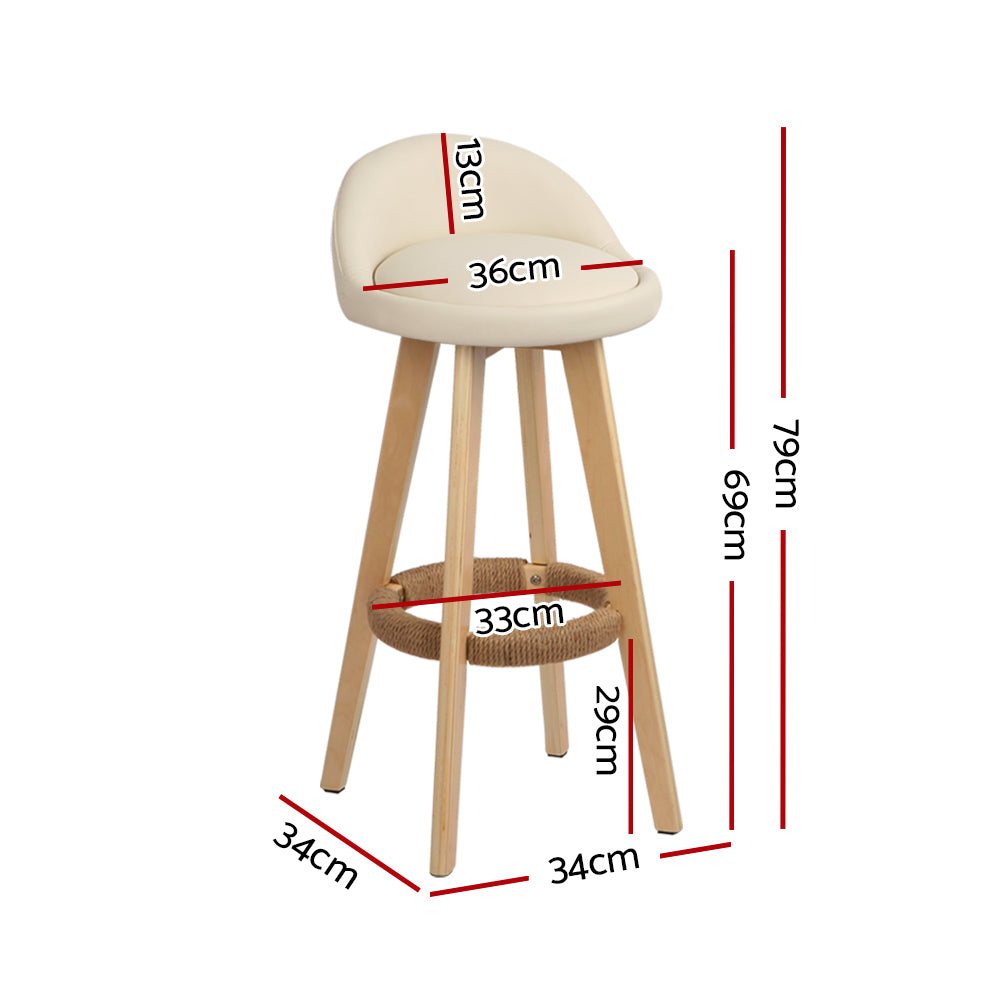 Artiss 2x Bar Stools Padded Leather Wooden Beige-1