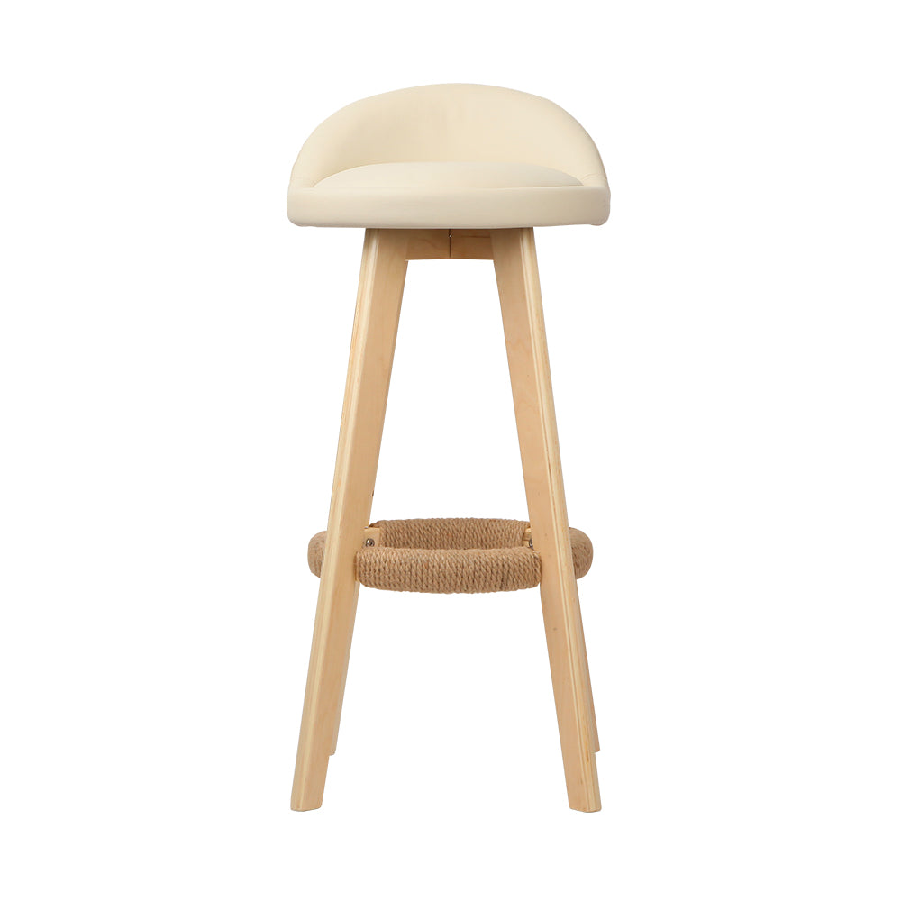 Artiss 2x Bar Stools Padded Leather Wooden Beige-2