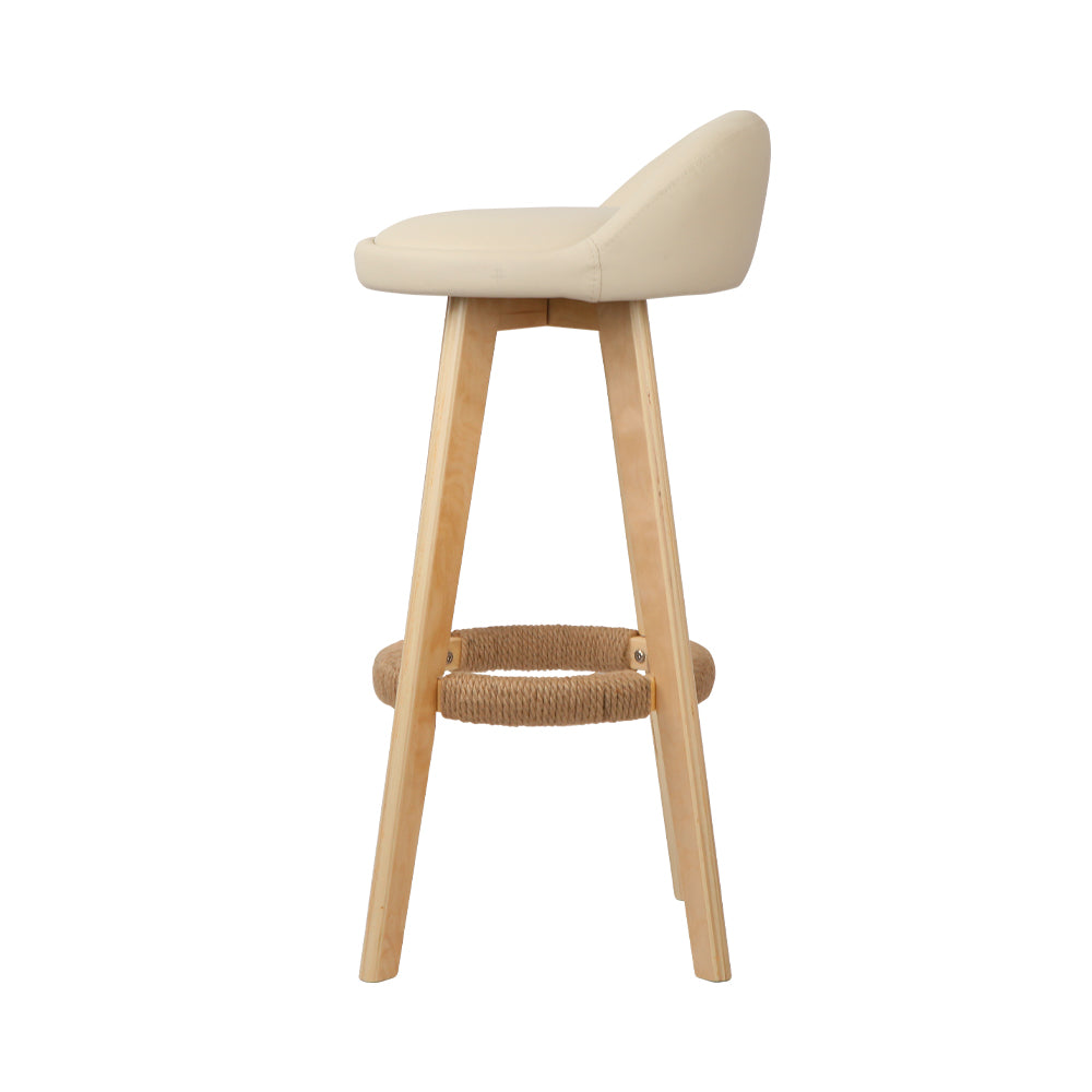 Artiss 2x Bar Stools Padded Leather Wooden Beige-3