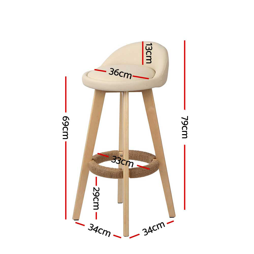 Artiss 2x Bar Stools Padded Leather Wooden Beige-1