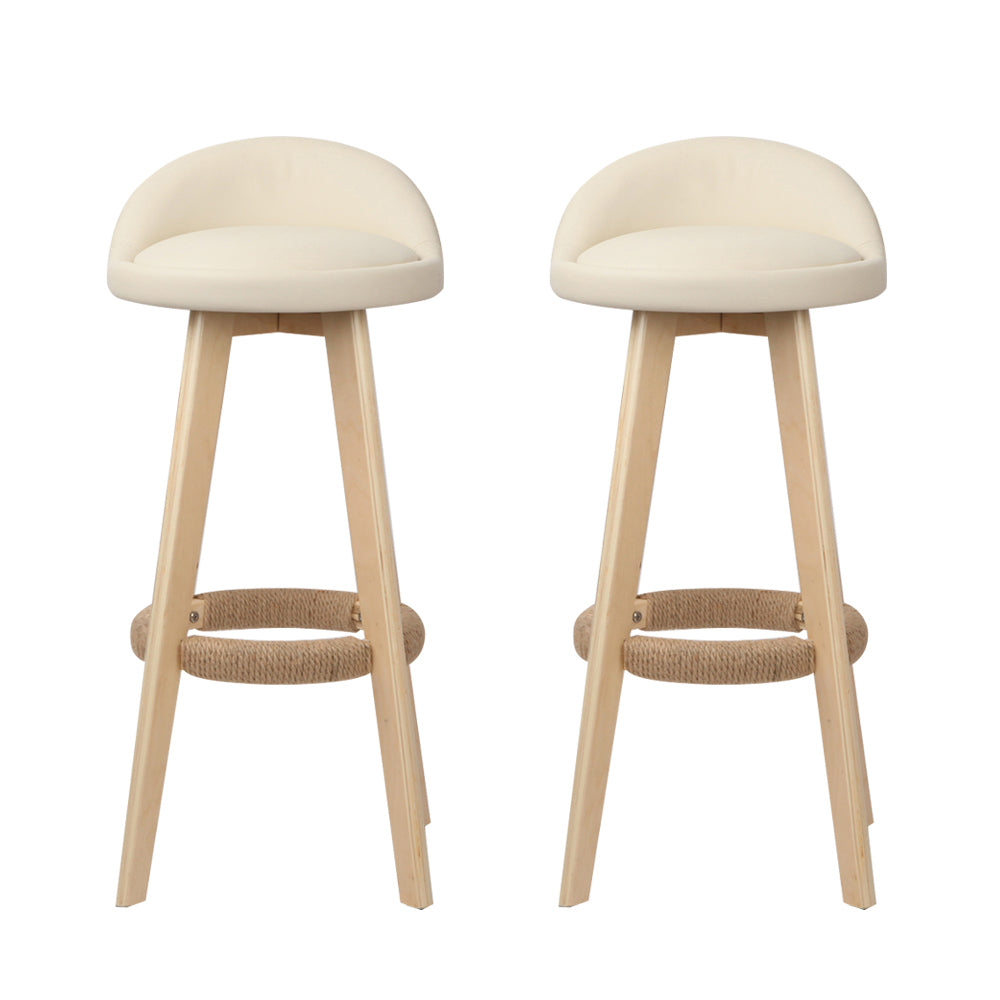 Artiss 2x Bar Stools Padded Leather Wooden Beige-2