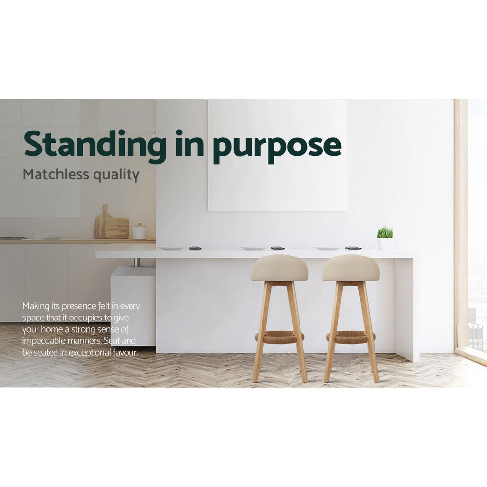 Artiss 2x Bar Stools Padded Leather Wooden Beige-3