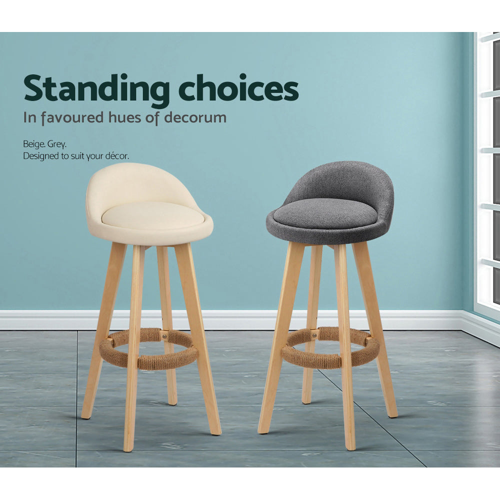 Artiss 2x Bar Stools Padded Leather Wooden Beige-5