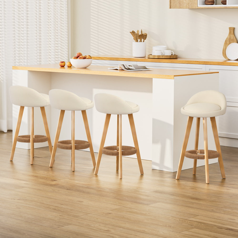 Artiss 4x Bar Stools Padded Leather Wooden Beige-0