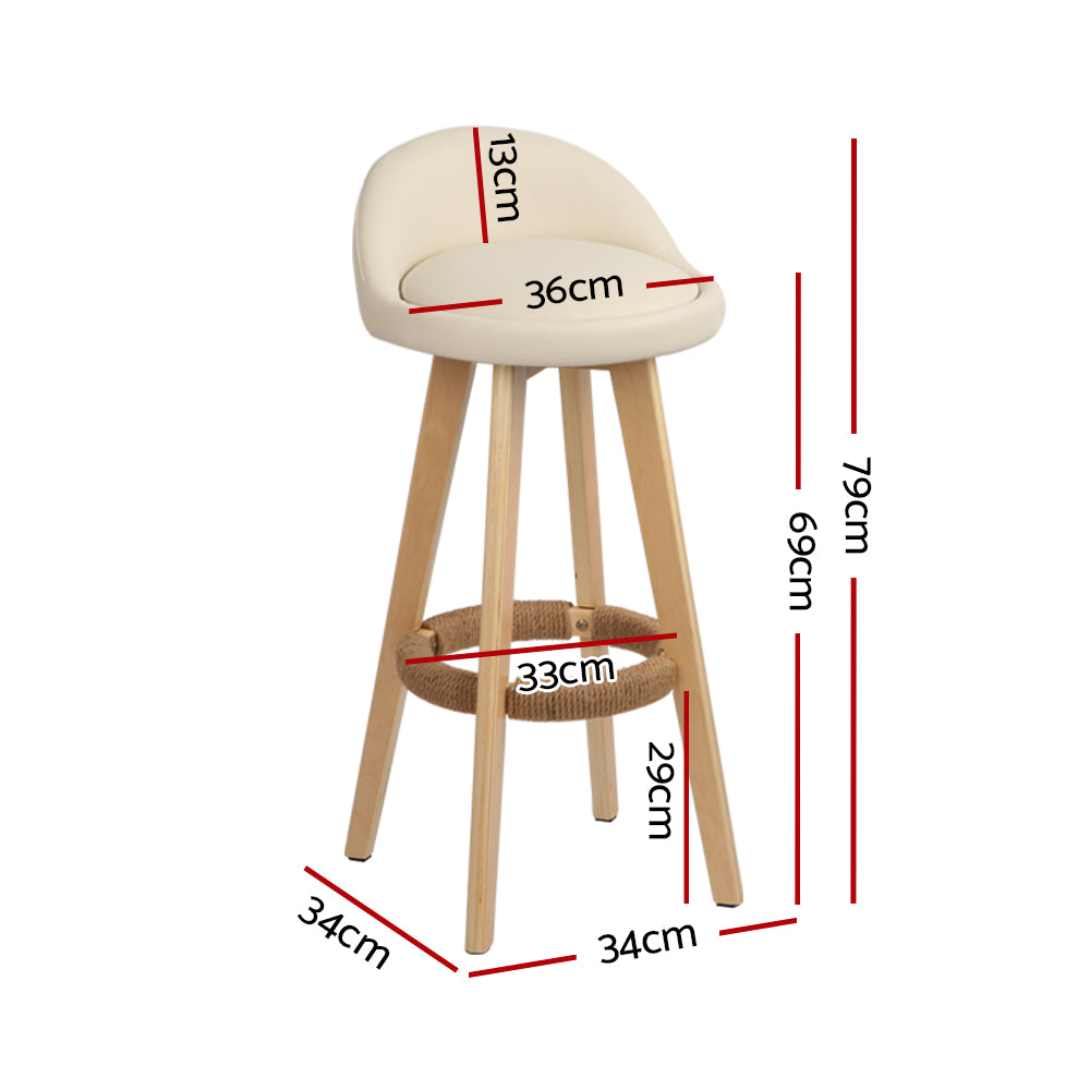 Artiss 4x Bar Stools Padded Leather Wooden Beige-1
