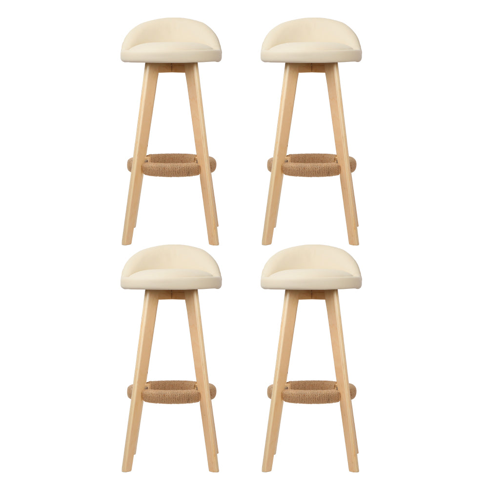 Artiss 4x Bar Stools Padded Leather Wooden Beige-2