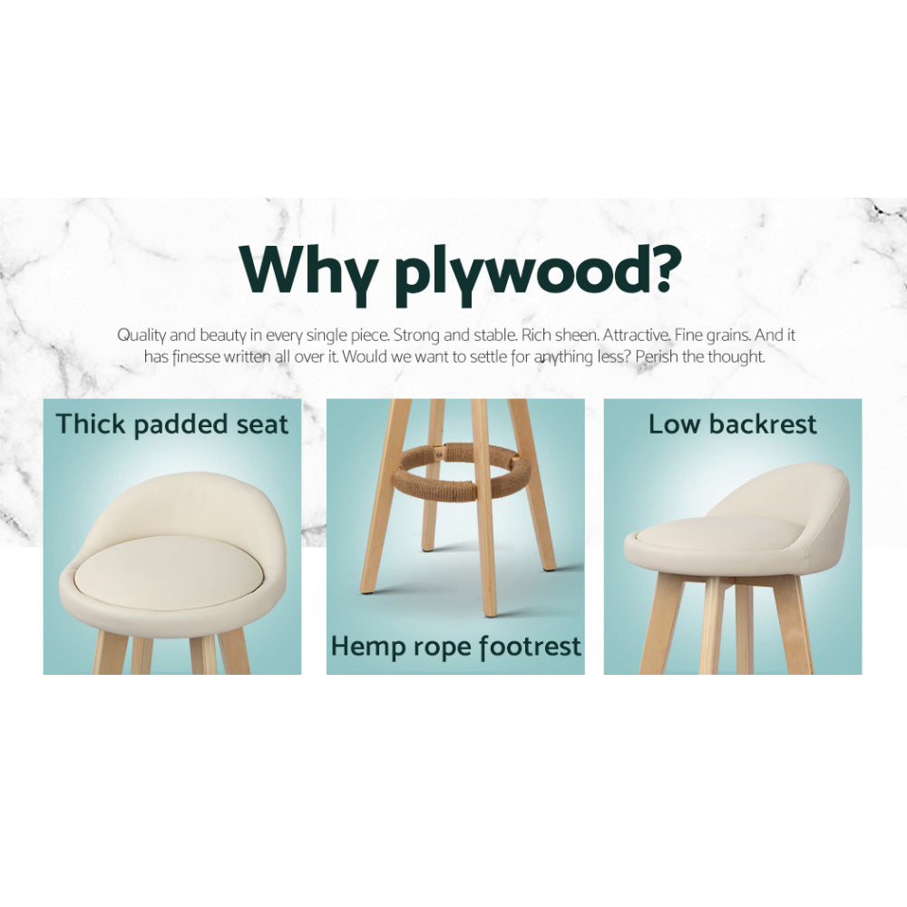 Artiss 4x Bar Stools Padded Leather Wooden Beige-3