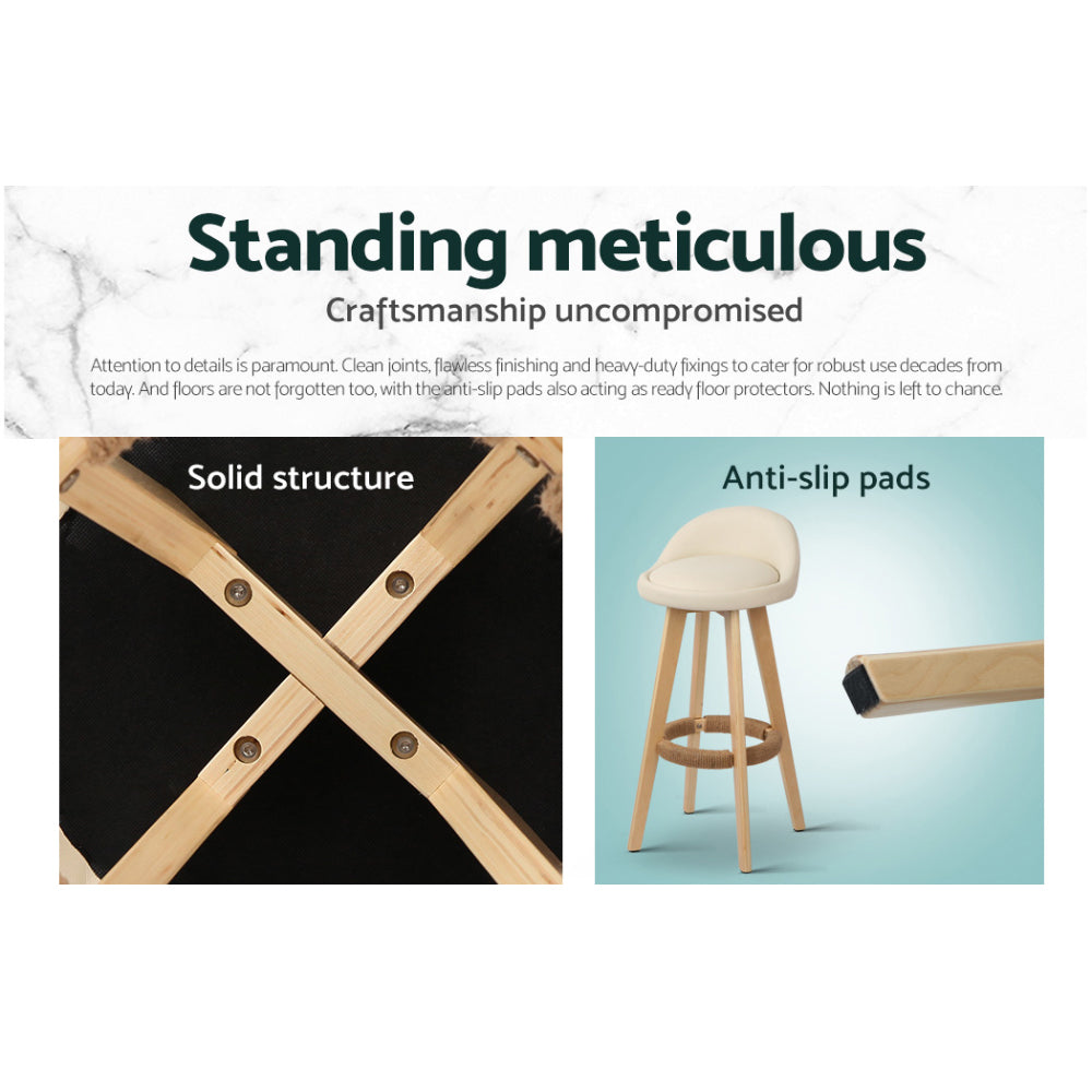 Artiss 4x Bar Stools Padded Leather Wooden Beige-5