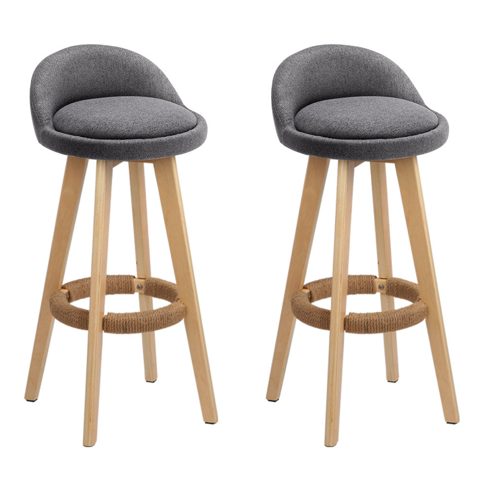 Artiss 2x Bar Stools Padded Linen Wooden Grey-0