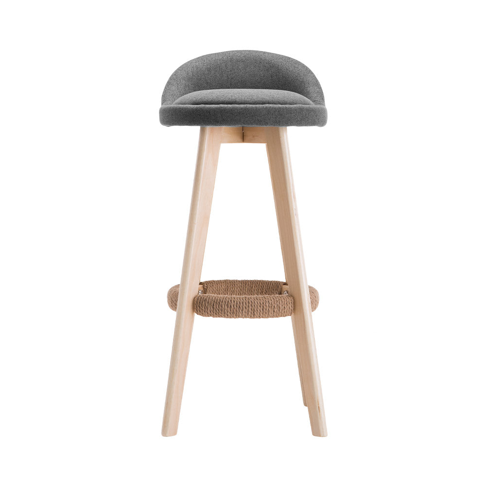 Artiss 2x Bar Stools Padded Linen Wooden Grey-2