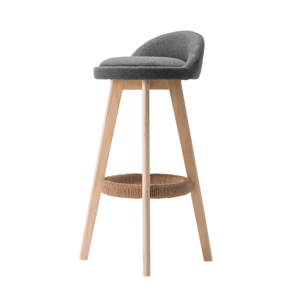 Artiss 2x Bar Stools Padded Linen Wooden Grey-3