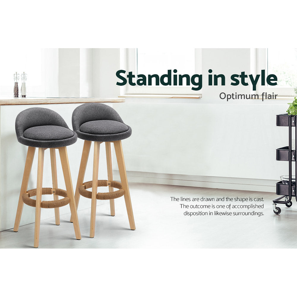 Artiss 2x Bar Stools Padded Linen Wooden Grey-5